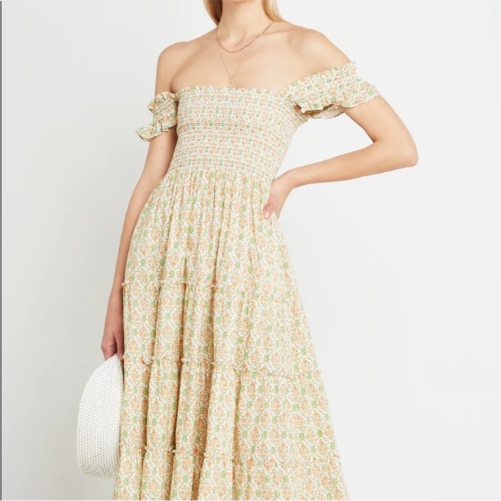 Kourt Calypso Smocked Square Neck Tiered Midi Dre… - image 5